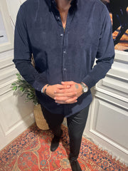 Guild 100 % Baumwolle Modern Fit Marineblaues Samthemd 7042