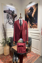 Guild Balkan Slim Fit 3-teilige mit Weste Anzug Weinroter