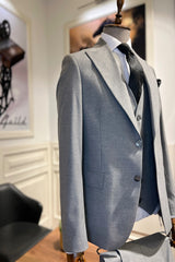 Guild Balkan Slim Fit 3-teilig mit Weste Anzug Grau