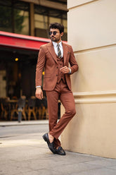 Guild Balkan Slim Fit 3-teilige mit Weste Anzug Brauner