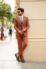 Guild Balkan Slim Fit 3-teilige mit Weste Anzug Brauner