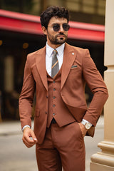 Guild Balkan Slim Fit 3-teilige mit Weste Anzug Brauner