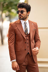 Guild Balkan Slim Fit 3-teilige mit Weste Anzug Brauner