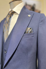 Guild Balkan Slim Fit 3-teilige mit Weste Anzug Dunkelblauer