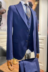 Guild Balkan Slim Fit 3-teilige mit Weste Anzug Dunkelblauer