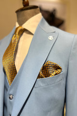 Guild Balkan Slim Fit 3-teilige mit Weste Anzug Blauer