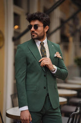 Guild Balkan Slim Fit 3-teilige mit Weste Anzug Grüner