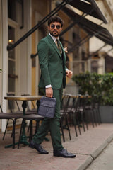 Guild Balkan Slim Fit 3-teilige mit Weste Anzug Grüner