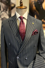 Guild Estergon Slim Fit Zweireiher Anzug Hellblauer