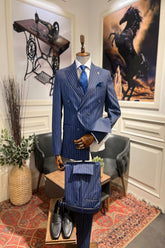 Guild Estergon Slim Fit Zweireiher Anzug Sax Blauer