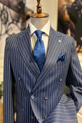 Guild Estergon Slim Fit Zweireiher Anzug Sax Blauer