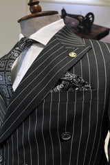 Guild Estergon Slim Fit Zweireiher Anzug Schwarzer