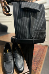 Guild Estergon Slim Fit Zweireiher Anzug Schwarzer