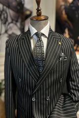 Guild Estergon Slim Fit Zweireiher Anzug Schwarzer