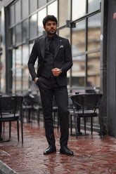 Guild Balkan Slim Fit 3-teilige mit Weste Anzug Schwarz