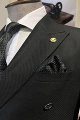 Guild Full Set Slim Fit Herren-Zweireiher-Anzug in Schwarz