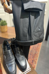 Guild Full Set Slim Fit Herren-Zweireiher-Anzug in Schwarz