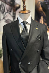 Guild Full Set Slim Fit Herren-Zweireiher-Anzug in Schwarz