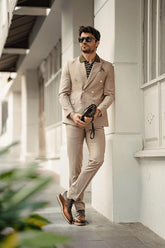 Guild Jesus Slim Fit Zweireihiger Anzug Beige