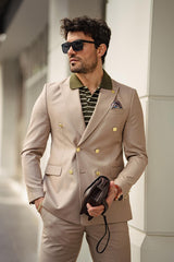 Guild Jesus Slim Fit Zweireihiger Anzug Beige