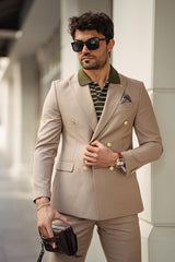 Guild Jesus Slim Fit Zweireihiger Anzug Beige