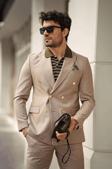 Guild Jesus Slim Fit Zweireihiger Anzug Beige