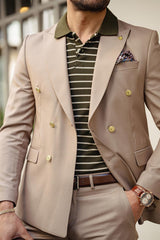 Guild Jesus Slim Fit Zweireihiger Anzug Beige