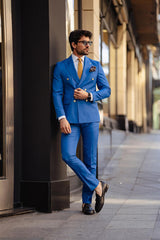 Guild Jesus Slim Fit Zweireihiger Anzug Blauer