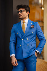 Guild Jesus Slim Fit Zweireihiger Anzug Blauer