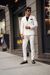 Guild Jesus Slim Fit Zweireihiger Anzug Weiß