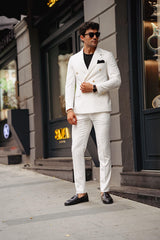 Guild Jesus Slim Fit Zweireihiger Anzug Weiß