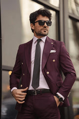 Guild Jesus Slim Fit Zweireihiger Anzug Weinroter