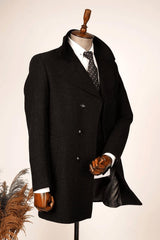 Guild Kavala Zweireihiger diagonaler schwarzer Wollmantel