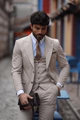 Guild Portici Slim Fit 3-teilig mit Weste Anzug Beige