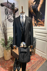 Guild Portici Slim Fit 3-teilig mit Weste Anzug Schwarzer