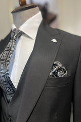 Guild Portici Slim Fit 3-teilig mit Weste Anzug Schwarzer