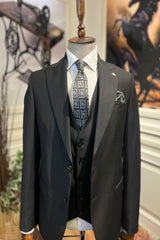 Guild Portici Slim Fit 3-teilig mit Weste Anzug Schwarzer