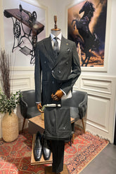 Guild Zilina Slim Fit Zweireiher Anzug SChwarzer