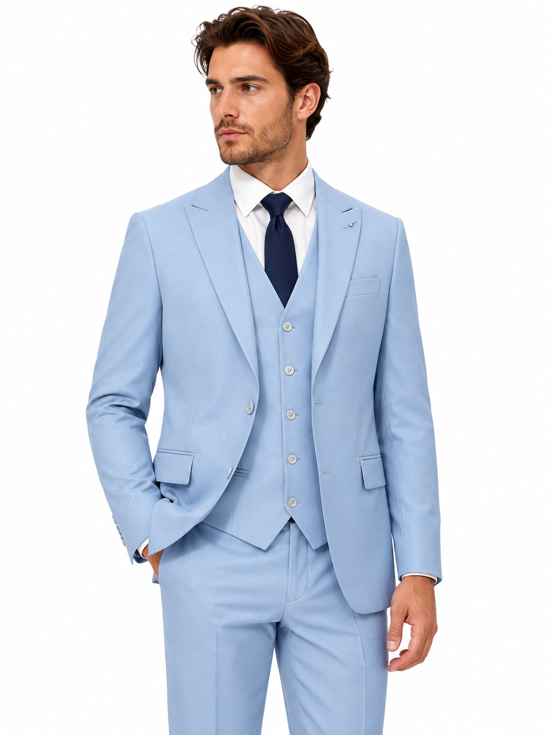Guild Portici Slim Fit 3-teilige mit Weste Anzug  - Hellblau
