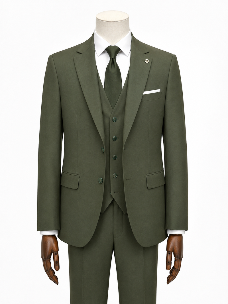 Guild Portici Slim Fit 3 Teilig mit Weste Anzug  - Grün