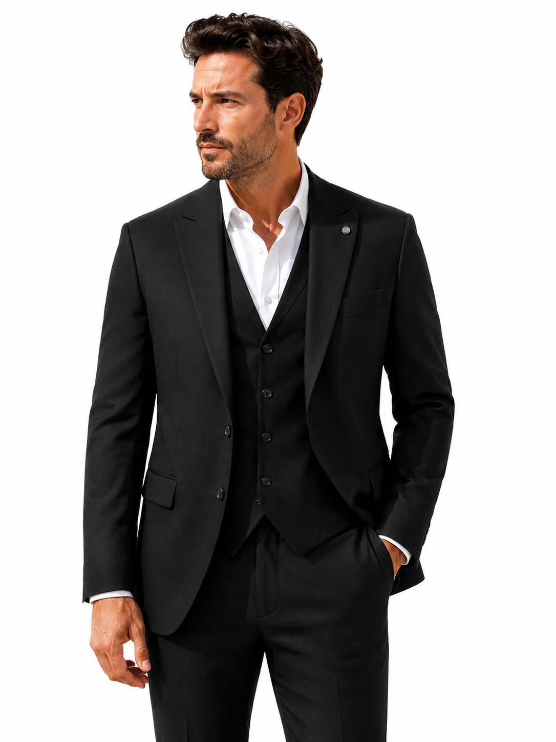 Guild Portici Slim Fit 3-teilige mit Weste Anzug Schwarz