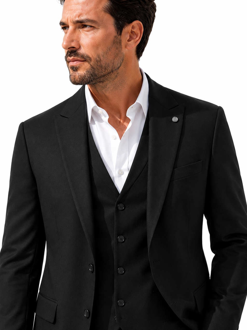 Guild Portici Slim Fit 3-teilige mit Weste Anzug Schwarz