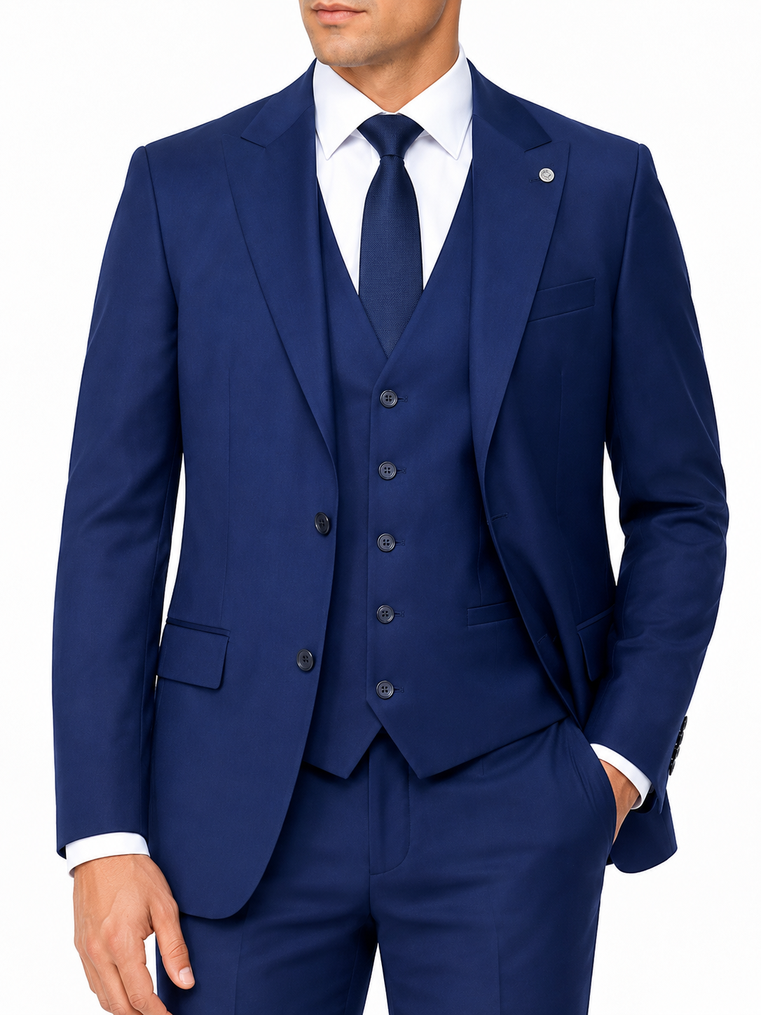 Guild Portici Slim Fit 3-teilige mit Weste Anzug Navyblau