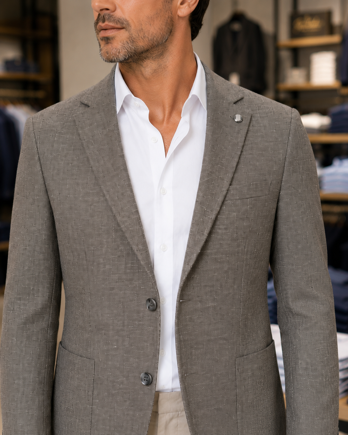 Steinfarbene Amalfi-Leinenjacke