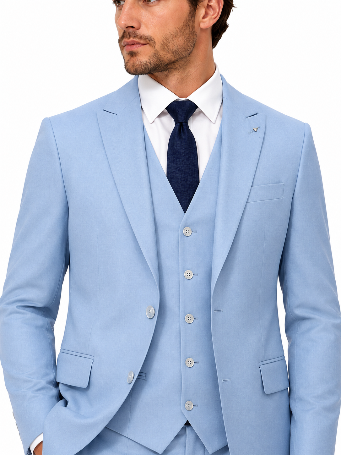 Guild Portici Slim Fit 3-teilige mit Weste Anzug  - Hellblau