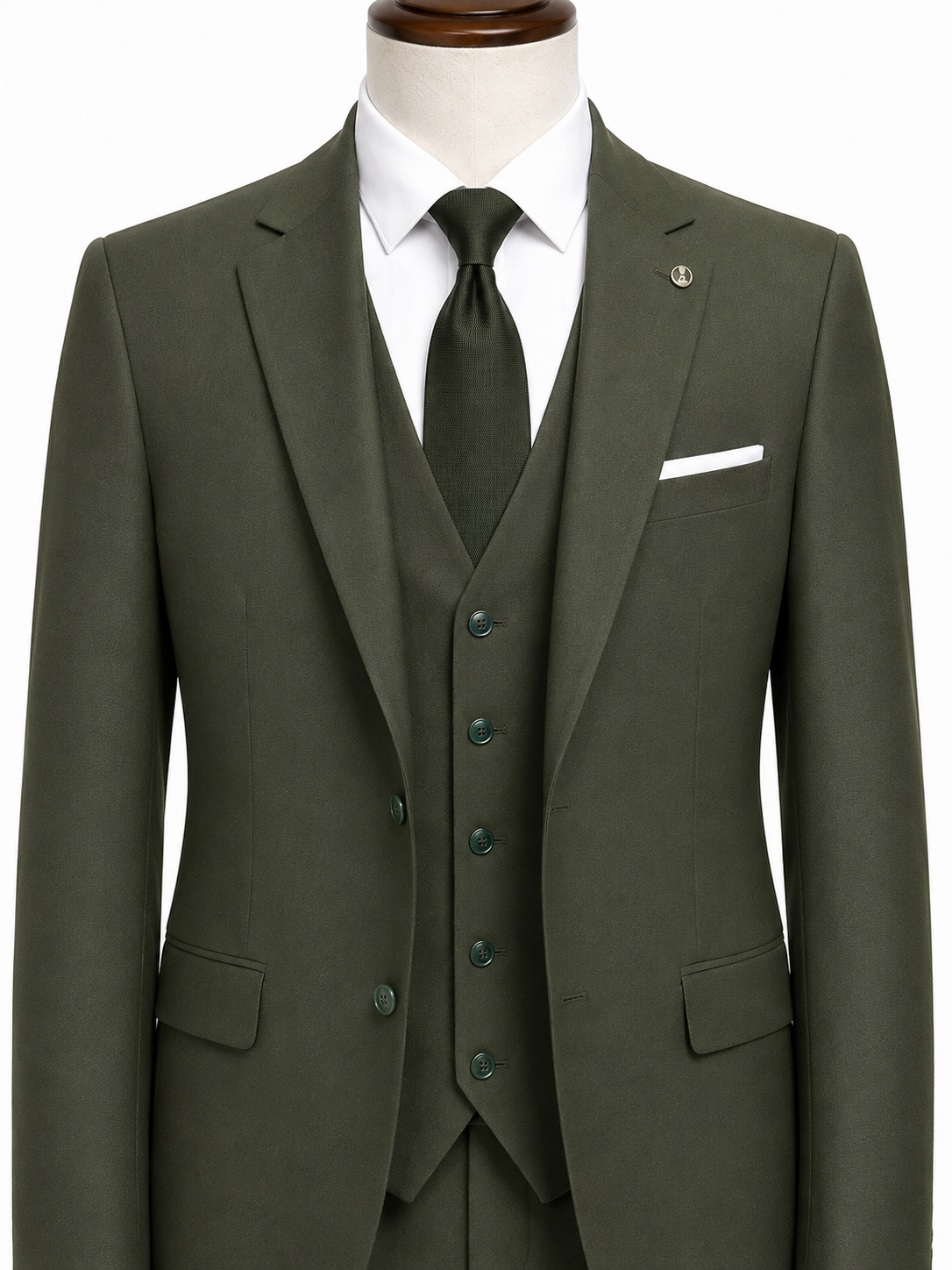 Guild Portici Slim Fit 3 Teilig mit Weste Anzug  - Grün
