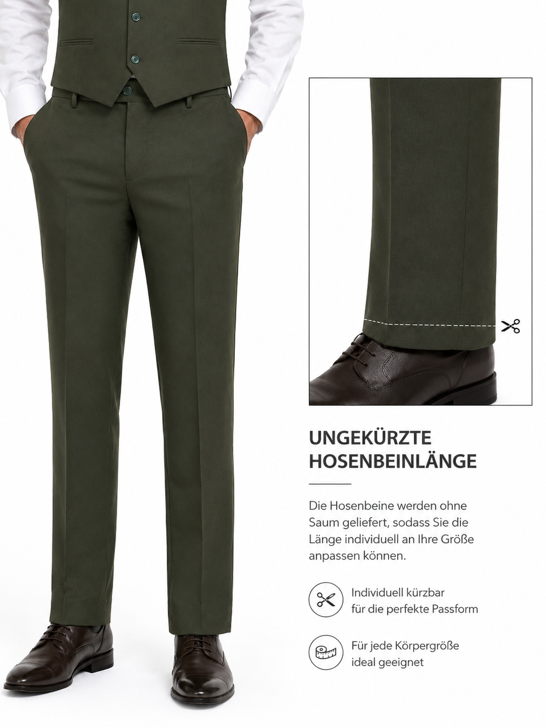 Guild Portici Slim Fit 3 Teilig mit Weste Anzug  - Grün