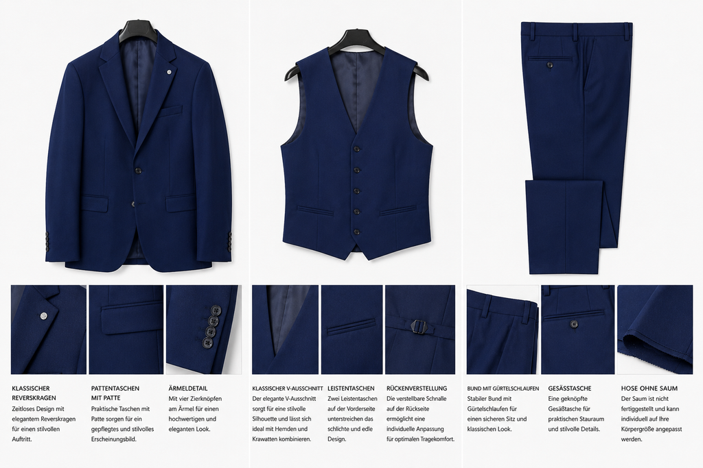 Guild Portici Slim Fit 3-teilige mit Weste Anzug Navyblau