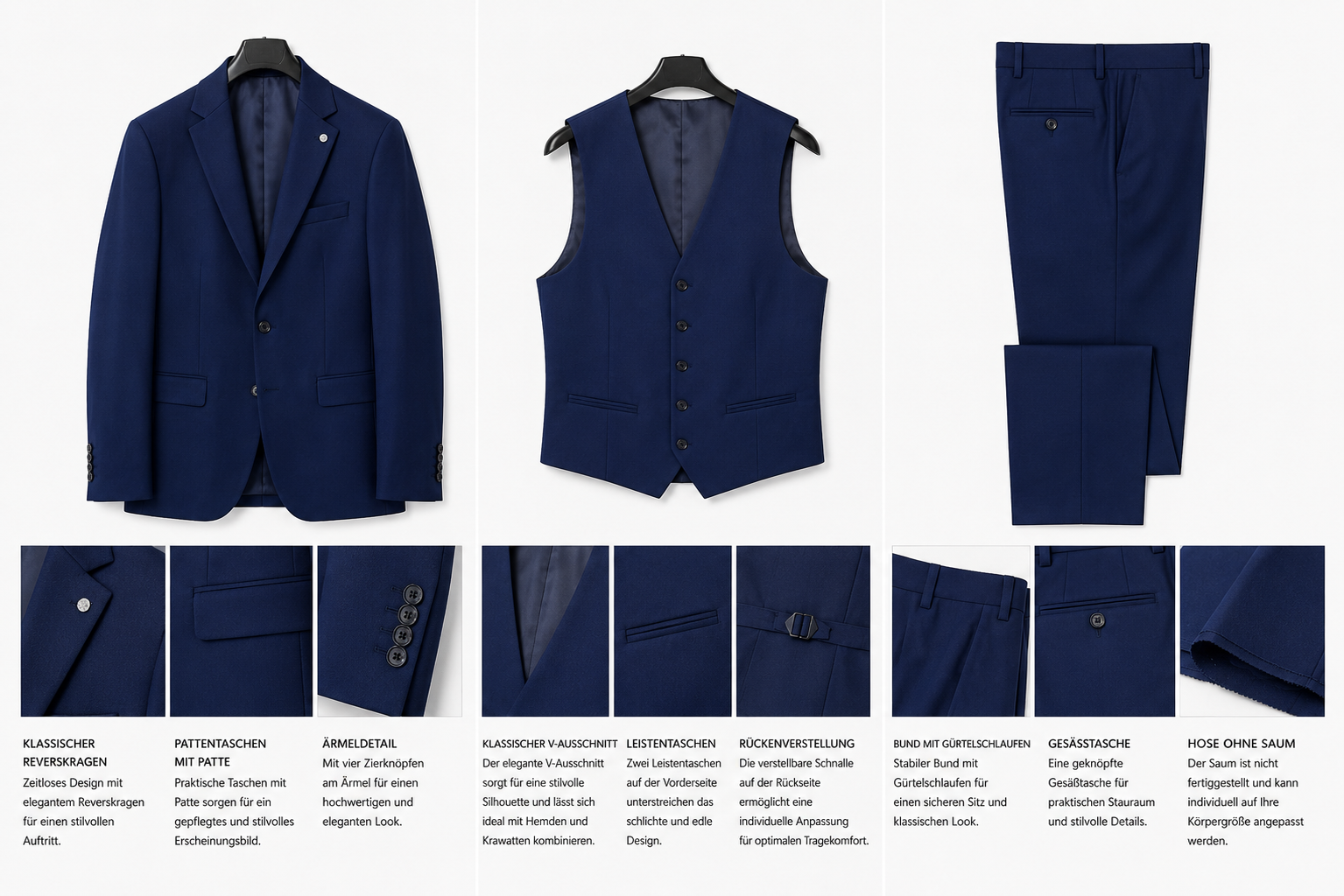 Guild Portici Slim Fit 3-teilige mit Weste Anzug Navyblau