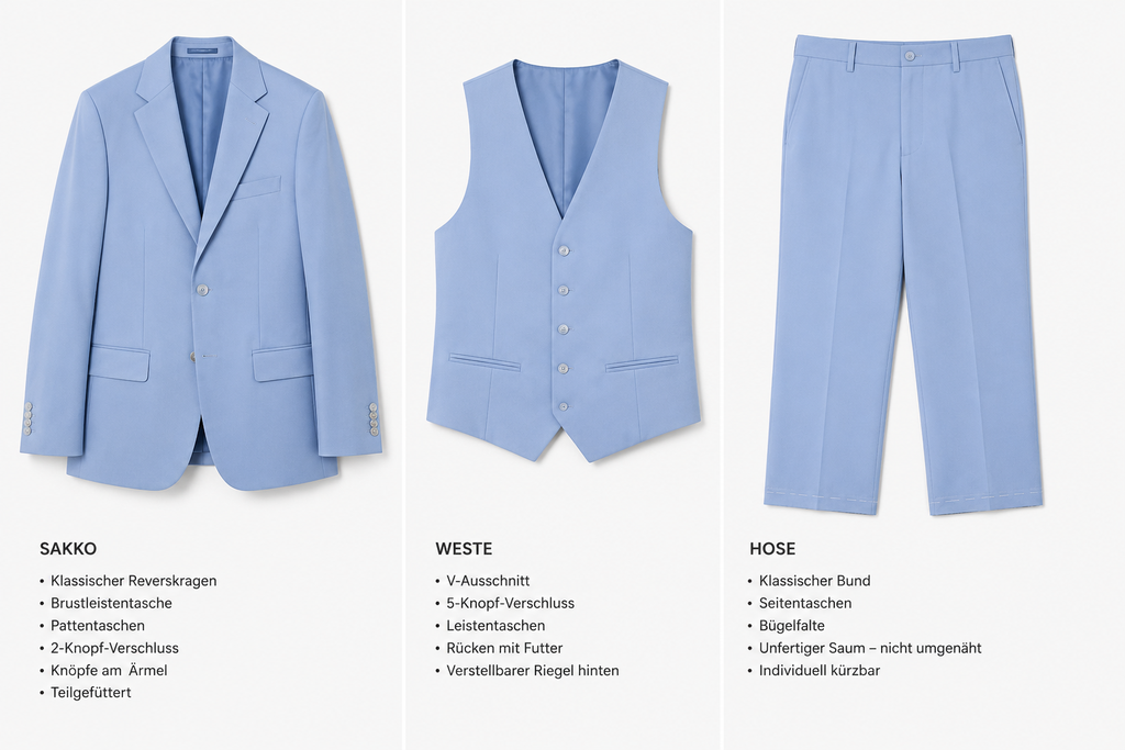 Guild Portici Slim Fit 3-teilige mit Weste Anzug  - Hellblau